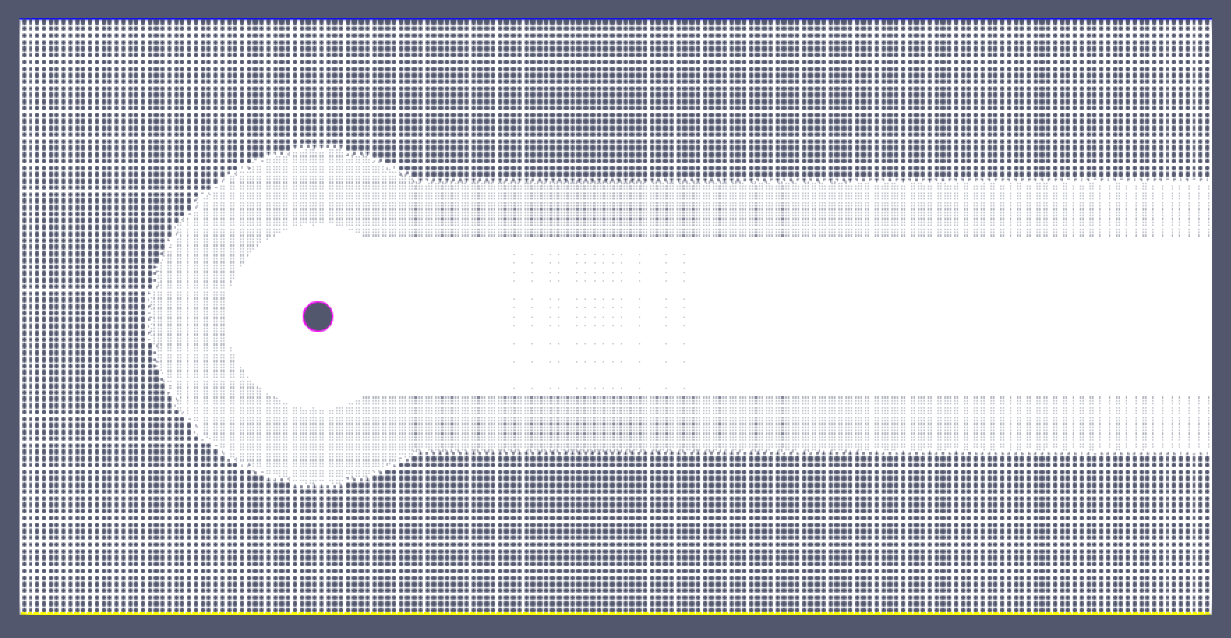 A rectangular domain with a circular O-grid around a small cylinder near the left, the cells stretching downstream.