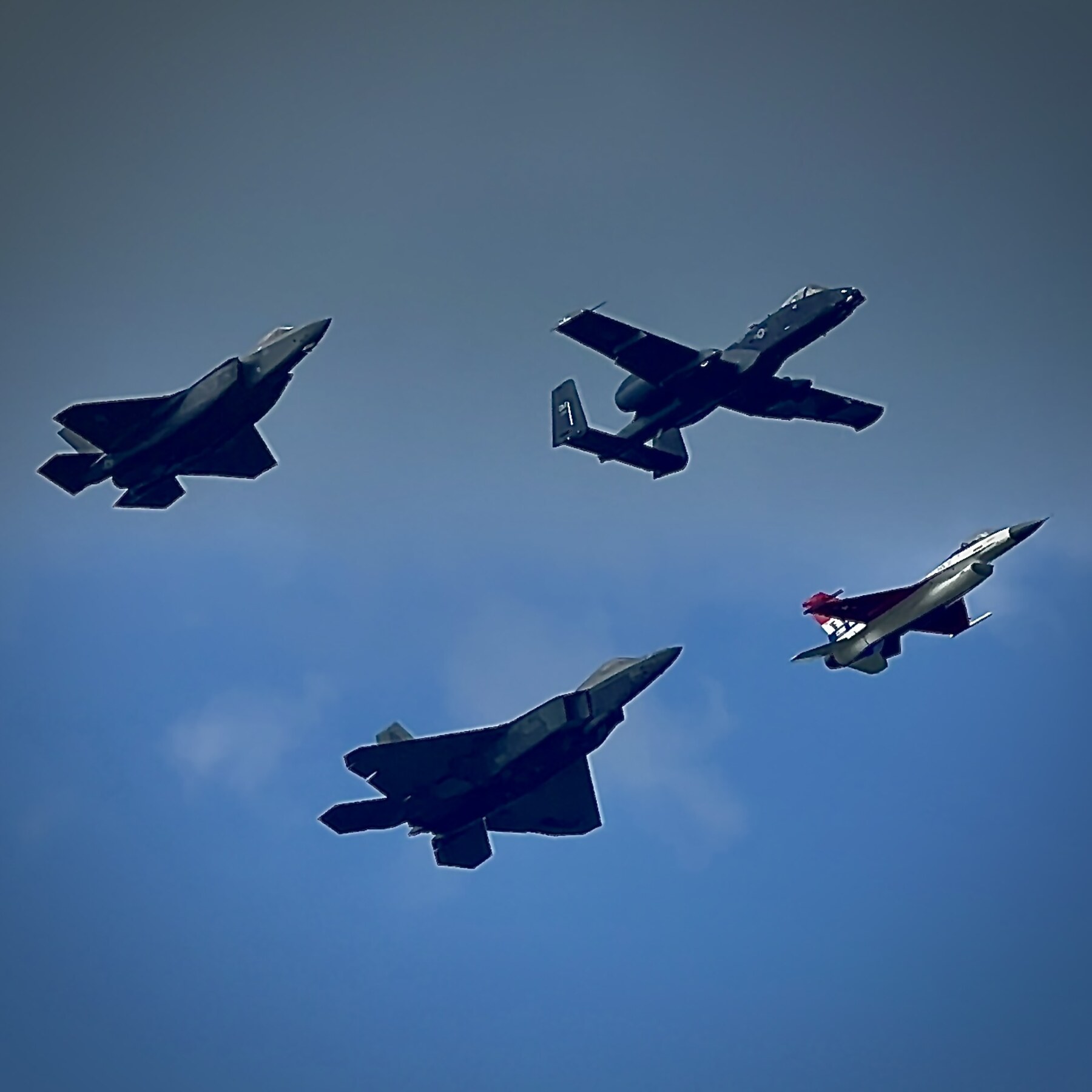 F-22, F-35, A-10, F-16 heritage combat flight at Oshkosh
