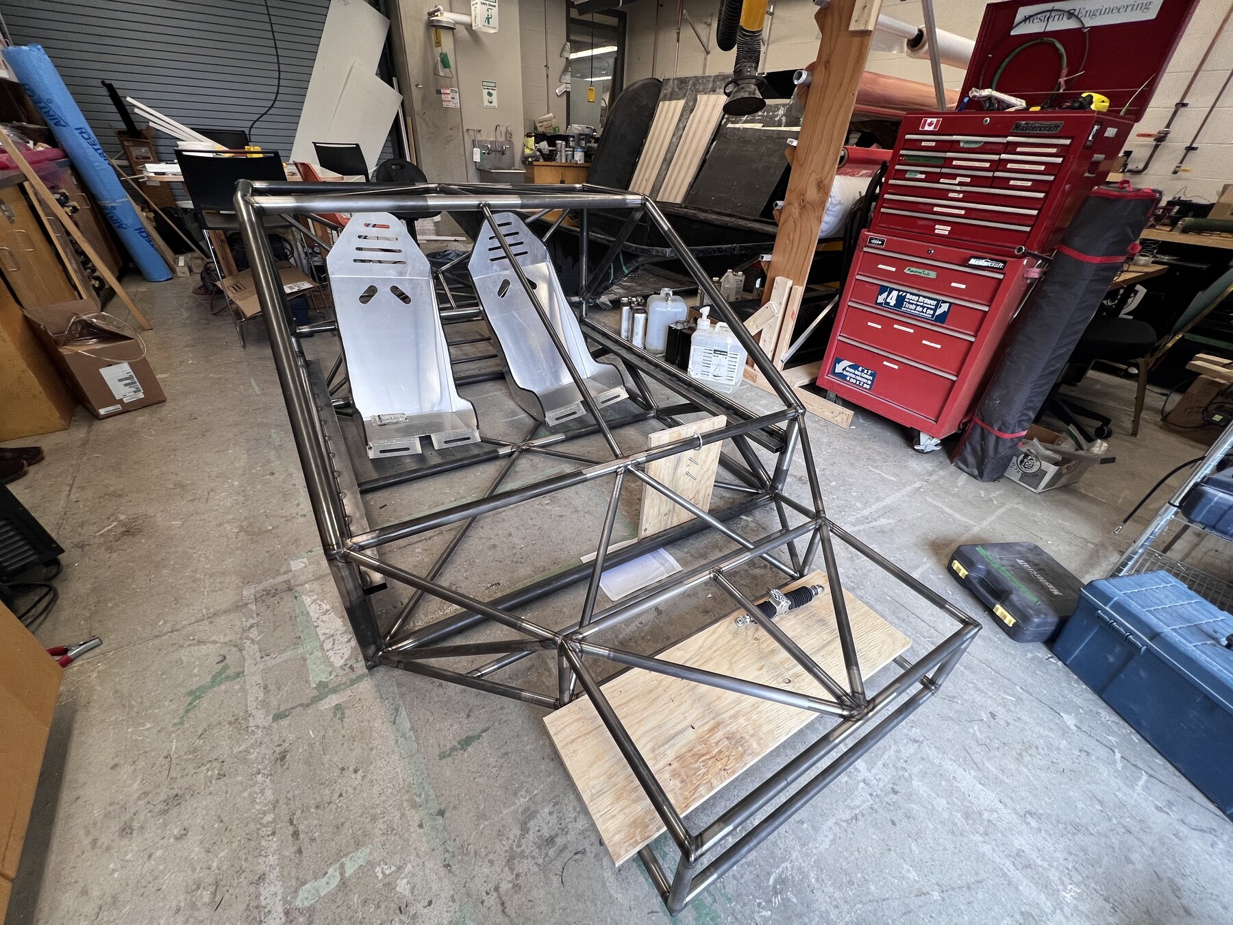 Western Sunstang solar car chassis frame under construction