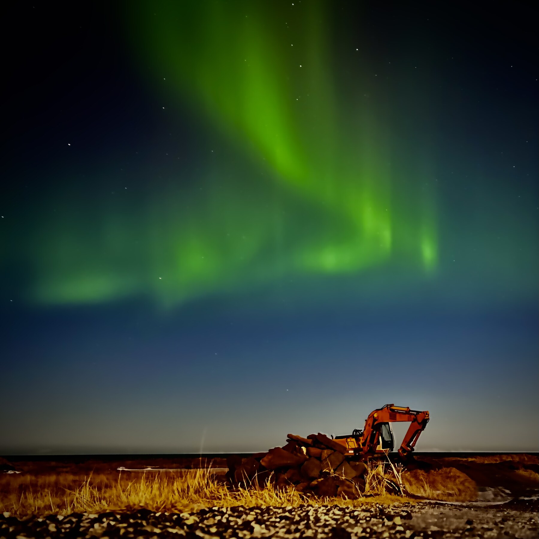 Aurora over a glacial landscape, Iceland