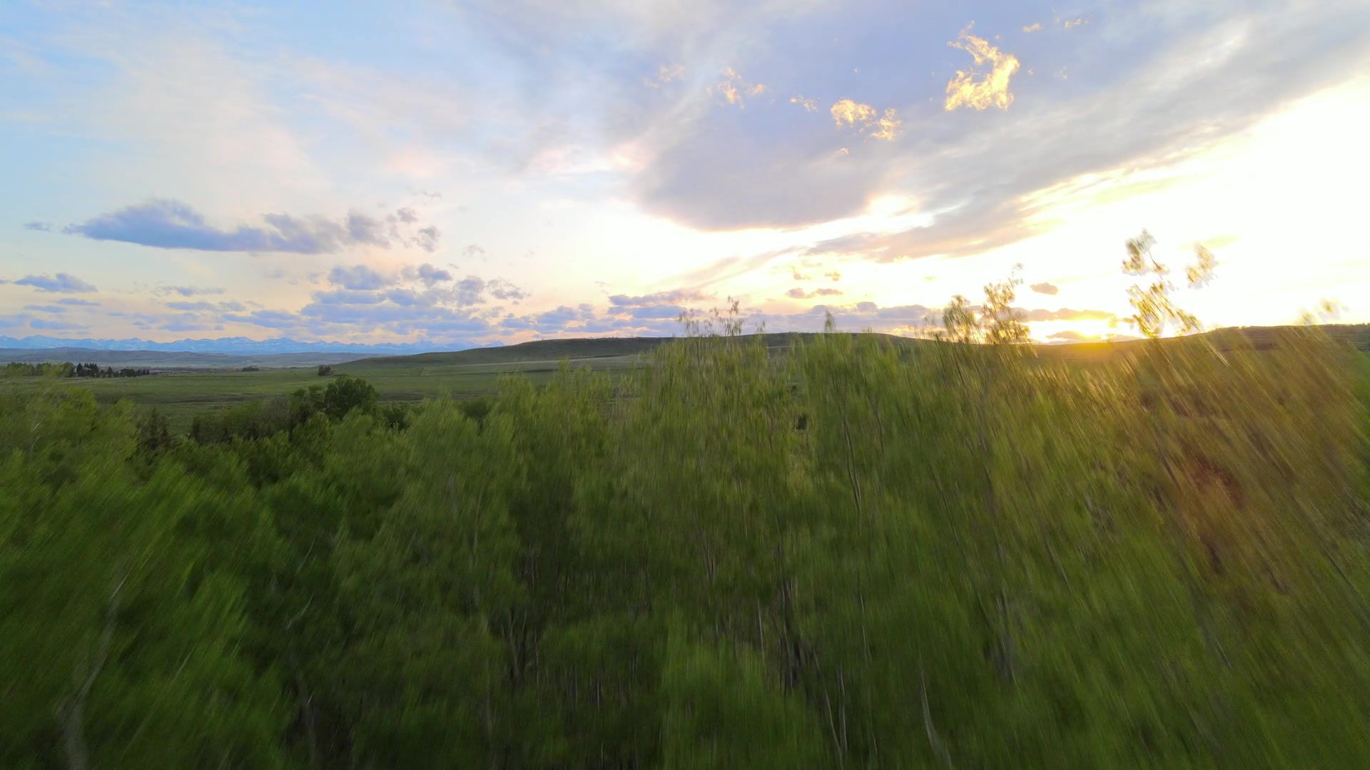 Foothills at golden hour, aerial